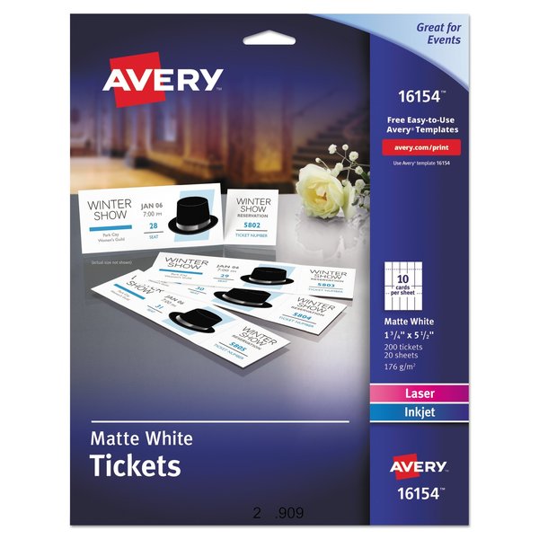 Avery Dennison Printable Tickets, 8.5x11, 20 Sheets, PK200 16154